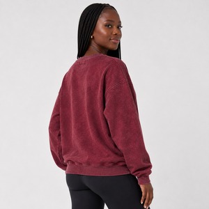 Sudadera de moda para mujer con lavado ácido, algodón, forro polar, puños acanalados, hombros caídos, estilo urbano. - Product Image 5
