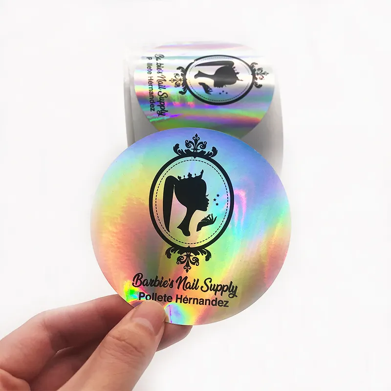 Benutzer definierte Marke Logo Vinyl wasserdicht holo graphische Etiketten aufkleber, runde Form Hologramm Aufkleber Druck