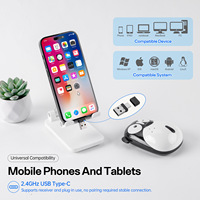 Souris sans fil optique mini 2,4 GHz à motif de dessin animé, double connectivité USB-A/Type-C, clic silencieux, rechargeable, 1200 DPI, multi-appareils, en stock