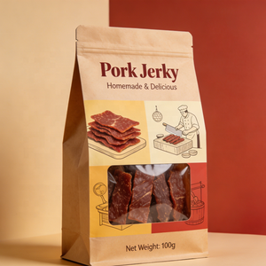 Sacs en papier kraft personnalisés avec votre logo, de qualité alimentaire, sachets à fermeture éclair avec fenêtre transparente pour sacs de viande séchée (<span class=keywords><strong>porc</strong></span>) - Product Image 2