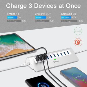 <span class=keywords><strong>Hub</strong></span> USB 3.2 Gen 2 de 10 Puertos y 10 Gbps, 7 Puertos de Datos, 3 Puertos de Carga Rápida, Adaptador de Corriente Tipo-C de 36 W, Construcción de Aluminio, en Existencia - Product Image 3