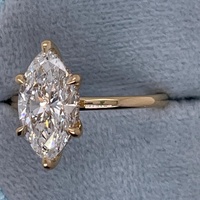 Anillo de Compromiso con Diamante Cultivado en Laboratorio CVD/HPHT, Corte Marquesa de 0.5-3CT, Halo Oculto, Certificado IGI, Oro Amarillo Sólido de 10K/14K/18K Personalizado