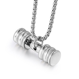 European American Style Fitness Dumbbell Necklace <b>Titanium</b> Steel Pendant Unisex Casual Jewelry SP612 - Product Image 1