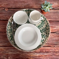 Plateau de service moderne haut de gamme, écologique et durable, en os incrusté, motif feuilles vertes, pour Diwali, mariages, inaugurations de maisons, petit-déjeuner