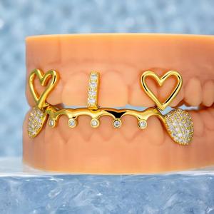 Gallerley özel tasarım erkek HipHop gümüş altın kaplama parlatma kalp şekli yuvarlak parlak kesim Bar tipi <span class=keywords><strong>Grillz</strong></span> - Product Image 2