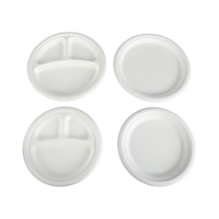 Vaisselle et plats jetables écologiques 100% compostables, en pulpe de papier blanc, assiette ronde en bagasse pour les fêtes