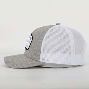 Custom High Quality 6 Panel Classic Polyester Cotton Low Moq Heather Grey Embroidery <b>Patch</b> Logo Mesh Trucker Cap Hat for Sale - Product Image 3