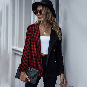 OEM Women Apparel Double-breasted Casual Coat Patchwork <strong>Check</strong> <strong>Ladies</strong> Suit blazer Women's <strong>Jacket</strong> - Product Image 3