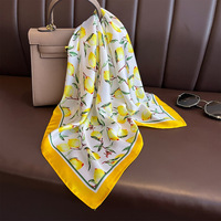 Écharpe de tête en soie de polyester à motif de fruits d'été, imprimé citron, foulard pour femmes, style de bureau, petit foulard pour femme
