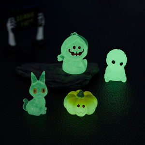 Statue fantôme en résine, figurine chat et citrouille, miniature fantôme qui brille dans le noir pour ornement de jardin féerique, décoration d'Halloween pour la maison - Product Image 5