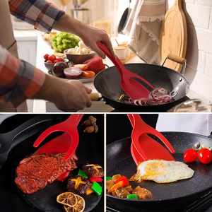 Espátula multifunción 2 en 1 con agarre y tapa de silicona, cocina, tortitas, pan, abrazadera, herramienta para barbacoa, pinzas, espátula para huevos - Product Image 5