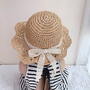 Sombrero de Paja Plegable de Verano para Niñas, Bebés y Niños Pequeños, con Lazo de Encaje, para la Playa o Viajes - Product Image 1