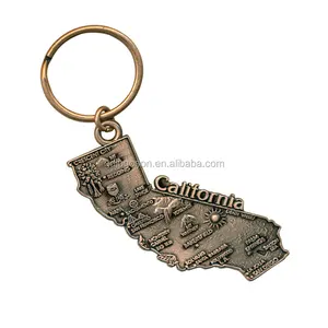 CUSTOM แกะสลักโบราณแคลิฟอร์เนียของที่ระลึกพวงกุญแจโลโก้ California State แผนที่พวงกุญแจ Key CHAIN