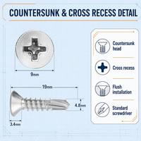 Vis autoperceuse à tête fraisée en acier inoxydable 410, vis à queue de croix, vis à queue de colombe, vis à tête plate, M5/M6