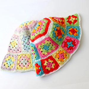 Gorro de cubo de ganchillo fácil para adultos de verano, gorro de algodón cuadrado con estampado de abuela para ropa de playa informal al aire libre - Product Image 3