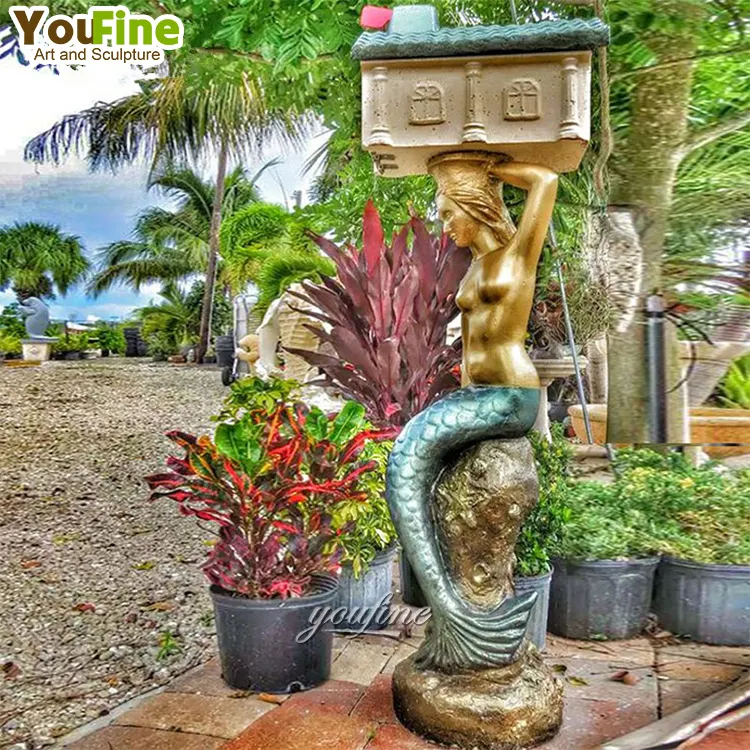 Escultura de buzón de sirena de bronce personalizada de tamaño real de alta calidad a la venta