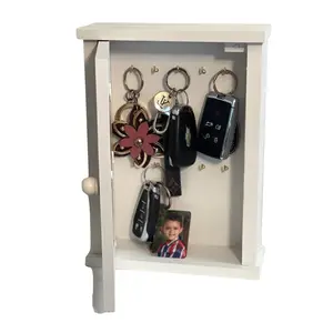 White Pine Wood Wall Mount Key Box with 10 Hooks with 4x6" Picture Frame Wall Decor Mail Holder Key Hooks Mail Organize Entryway