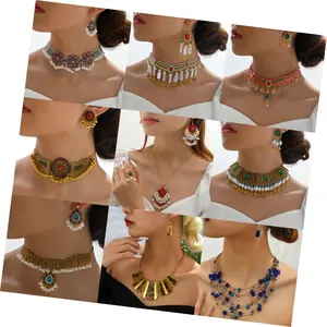 DAIHE оптовая продажа винтажных Бохо модное ювелирное изделие 18k позолоченное индийское свадебное ожерелье набор ювелирных изделий