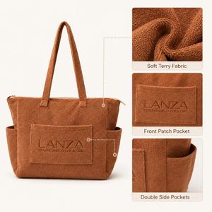 Large Capacity Plush Terry Towel Shopping Bag Custom Multi-color Print Reusable Outdoor Camping <b>Handbag</b> Wholesale - Product Image 2