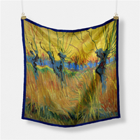 Foulard en soie sergé de luxe pour femme 2023, foulard lisse, hijab, petit châle carré, imprimé floral, tendance