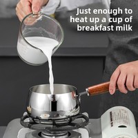 Pot à lait en acier inoxydable 316 non revêtu avec couvercle en verre trempé au design moderne manche en bois pour le chauffage des aliments pour bébés et les éclaboussures d'huile