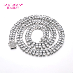 Cadermay Luxury Hip Hop Jewelry 925 Silver 3mm Corte redondo 2 filas Iced Out Collar de <span class=keywords><strong>tenis</strong></span> de moissanita personalizado <span class=keywords><strong>para</strong></span> rapero hombres - Product Image 3