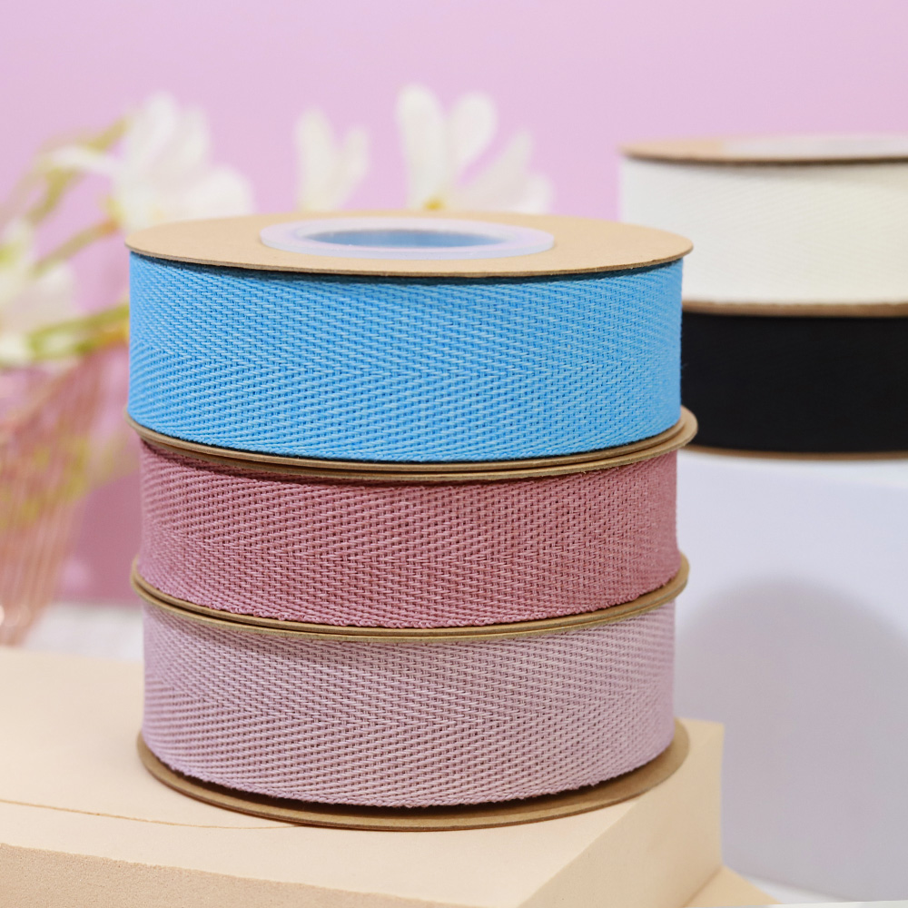 New Recycled Materials Custom Width Eco Friendly Paper Ribbon Decoration Logo Printed Gift Craft Herringbone Ribbon for Packing