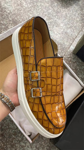 शरद ऋतु पुरुषों के पेटेंट चमड़े की पर्ची-ऑन जूते के साथ दो भिक्षु के जूते - Product Image 6