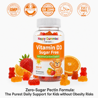 Gummies de pectine en vrac avec vitamine D3 pour enfants : soutien immunitaire, sans OGM, sans gluten, collations vitaminées saines pour le quotidien