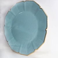 Assiettes jetables biodégradables de luxe 2026 pour la décoration florale, design élégant bleu et or, fabriquées en papier durable