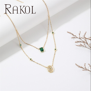 Rakol NP6006 chapado en oro Multicolor verde circón collar de doble capa para mujeres niñas joyería de moda - Product Image 2