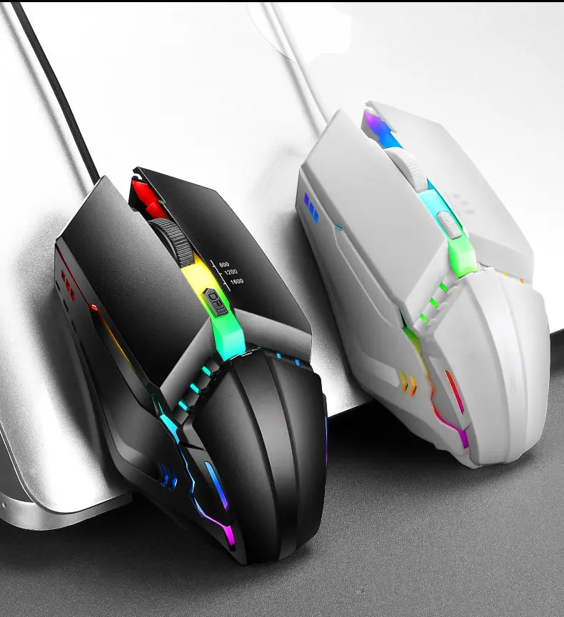 Atacado 4 chave usb led gaming mouse colorido rgb com fio brilhante gaming mouse