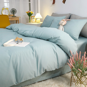 Set di Biancheria da <span class=keywords><strong>Letto</strong></span> Personalizzato in Quattro Pezzi, Copripiumino in Cotone Lavato, Set di Lenzuola in Tinta Unita in Tre Pezzi - Product Image 3