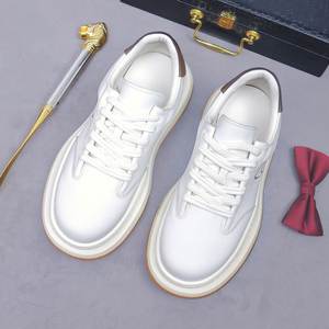 Baskets blanches pour hommes, style rétro, en cuir véritable, chaussures décontractées, semelle épaisse, confortables, chaussures de course pour hommes - Product Image 5