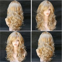 2025 pour les femmes européennes américaines perruque petit brun clair doré brun multicolore moyen long cheveux bouclés fibre chimique avant