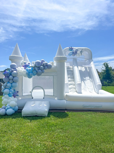 Château sautant plein d'entrain blanc commercial Chambre <span class=keywords><strong>gonflable</strong></span> commerciale <span class=keywords><strong>de</strong></span> rebond <span class=keywords><strong>de</strong></span> PVC avec le puits <span class=keywords><strong>de</strong></span> glissière et <span class=keywords><strong>de</strong></span> boule - Product Image 1