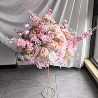 Blush Pink dekorasi rangkaian pernikahan, bola dekorasi tengah baris bunga mawar bagian tengah bunga buatan