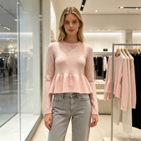 Pull-over décontracté à manches longues en maille fine rose de haute qualité Evelyn Undefined Custom, avec volants, OEM & ODM, pour l'automne