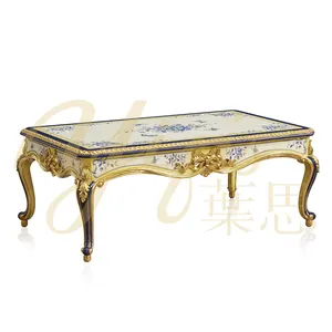 Yips LDF-1809-0820 B&W Series Resin Carving Hand Painted Blue and White Porcelain Pattern Livingroom Luxury Coffee Table