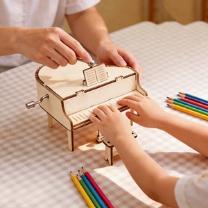 Caja de música de madera 3D, modelo de instrumento de ensamblaje propio, caja de música con manivela para manualidades educativas, regalo DIY. - Product Image 5