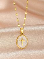 Collier pour femme tendance, best-seller, avec pendentif croix en alliage multicolore émaillé et plaque ronde