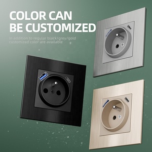 Puerto USB europeo Enchufe doméstico Panel de aluminio cepillado Enchufe francés con carga rápida PD20W Tipo A + C USB - Product Image 2