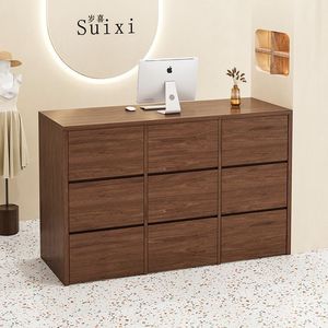 Modern Black Wooden <b>Reception</b> Desk for Salon, Front <b>Counter</b> with Storage Cabinet for Beauty Shop - Product Image 2