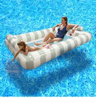 Fauteuil flottant gonflable carré en PVC vert menthe rayé avec filet pour adultes, fournitures de natation transfrontalières pour la plage et la piscine