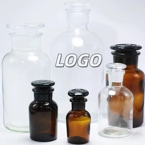 Bouteille en verre à large ouverture pour réactifs chimiques de laboratoire médical et d'apothicaire, brun ambre, 50 ml, 125 ml, 250 ml, 500 ml, avec bouchon en liège et impression sérigraphiée - Product Image 1