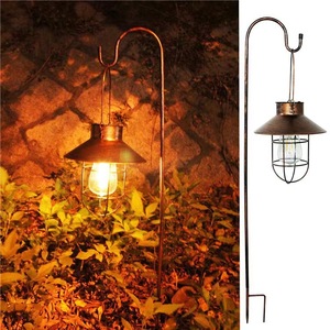 <b>Solar</b> Garden <b>Lanterns</b> Metal Outdoor <b>Hanging</b> Lights LED <b>Solar</b> Powered Decorative Yard Lamp Free Standing 2-Pack - Product Image 3