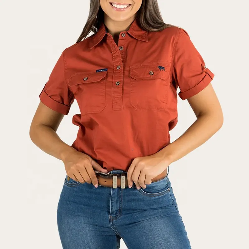 क्लासिक ऑस्ट्रेलियाई काम शर्ट महिलाओं आकस्मिक कपास यूवी संरक्षण के लिए नीचे बारी कॉलर कस्टम शर्ट काम पहनने के लिए