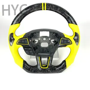 Customized For Ford MK3 ST RS Yellow Perforated Leather Forged Carbon Fiber Steering Wheel Car Carbon Accessories