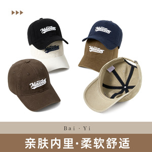 หมวกเบสบอลปักลายสไตล์อเมริกัน ผ้าฝ้ายทรงปากเป็ด ป้องกันแสงแดด พับได้ สีพื้น สำหรับทุกเพศ - Product Image 4