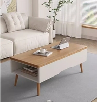 Table basse multifonctionnelle en bois avec compartiment de rangement dissimulé et plateau relevable